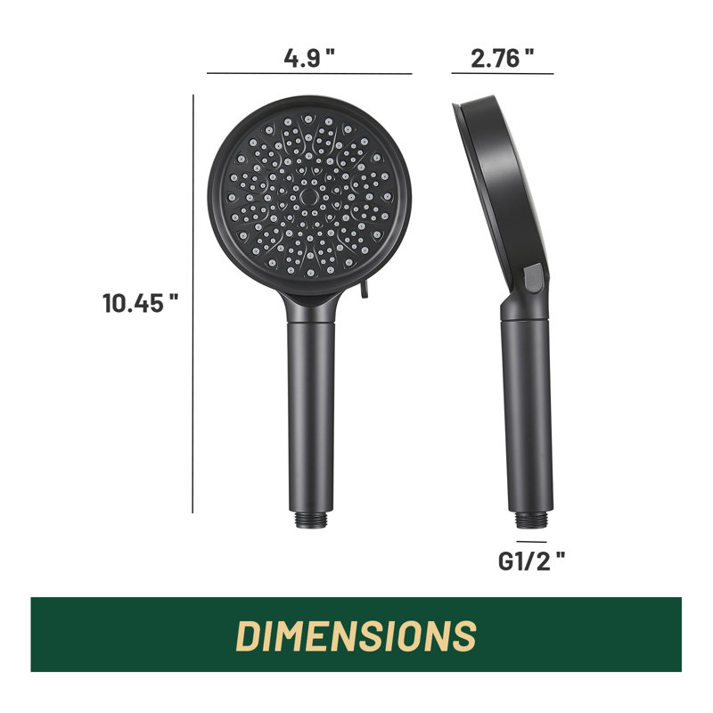 Pomme de douche multi-fonctions à 6 jets avec filtre, Noir mat