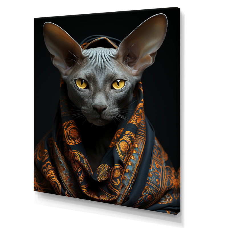 Portrait oriental de chat oriental Opulence II - Chat, décoration murale, H 44 po x l 34 po x P 1,5 po, Toile tendue