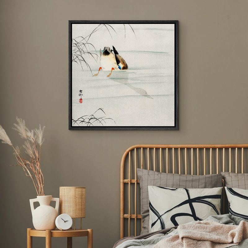 «Minimal Duck in Water», impression d'oiseaux traditionnels à l'encre de Chine, impression sur toile encadrée