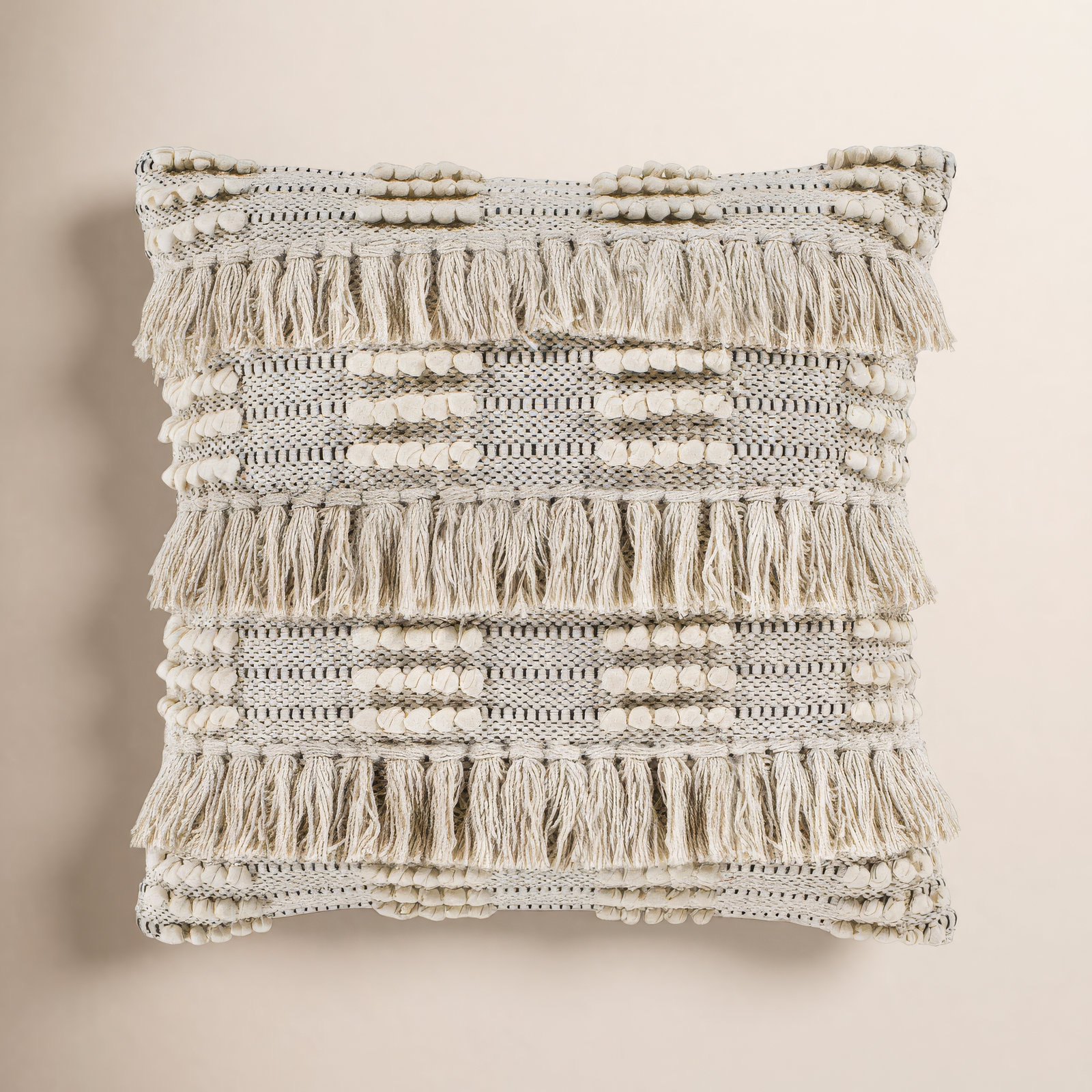 Venora Fringed Cotton Throw Pillow, 22" x 22", Pillow Cover Only