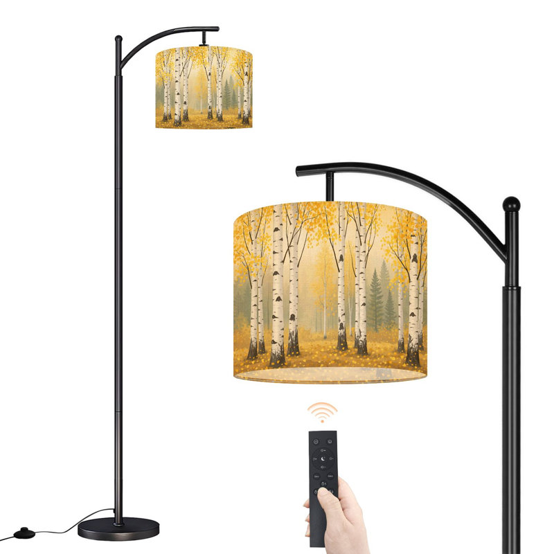Lampe sur pied à arc avec abat-jour réglable Aspen Tree Modern Abstract Forest Birch Trees Leaves Grass Field Lamp Lamping