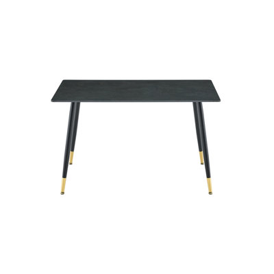 Modern Rectangular Sintered Stone Dining Table with Gold-Plated Legs (Vic Dark)