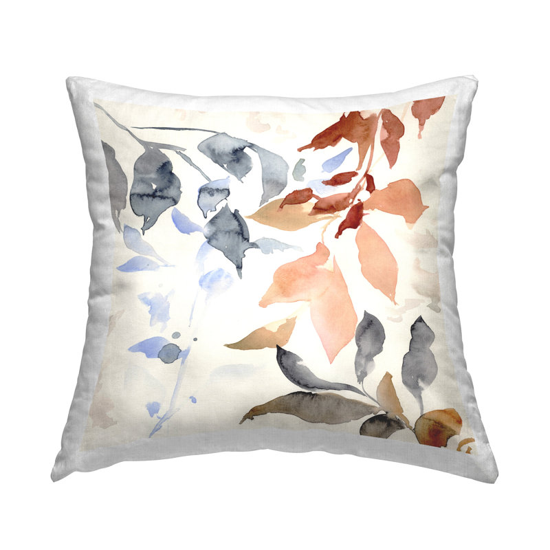 Neutral Leaf Pattern Decorative Printed Throw Pillow Design by Victoria Barnes
