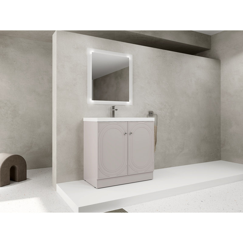 Meuble-lavabo sur pied 36 po avec lavabo en résine et 2 portes d'armoire à fermeture en douceur