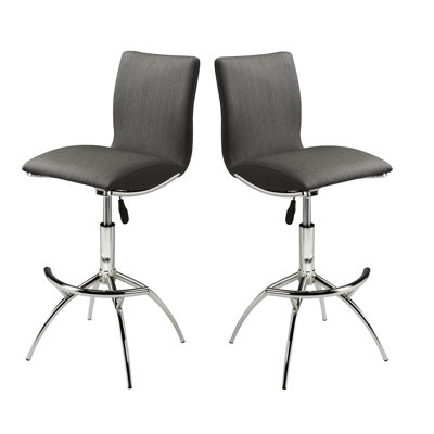 2Pcs tabourets de bar réglables modernes en gris avec pieds et section de siège de pu 2 structure de hauteur contemporaine