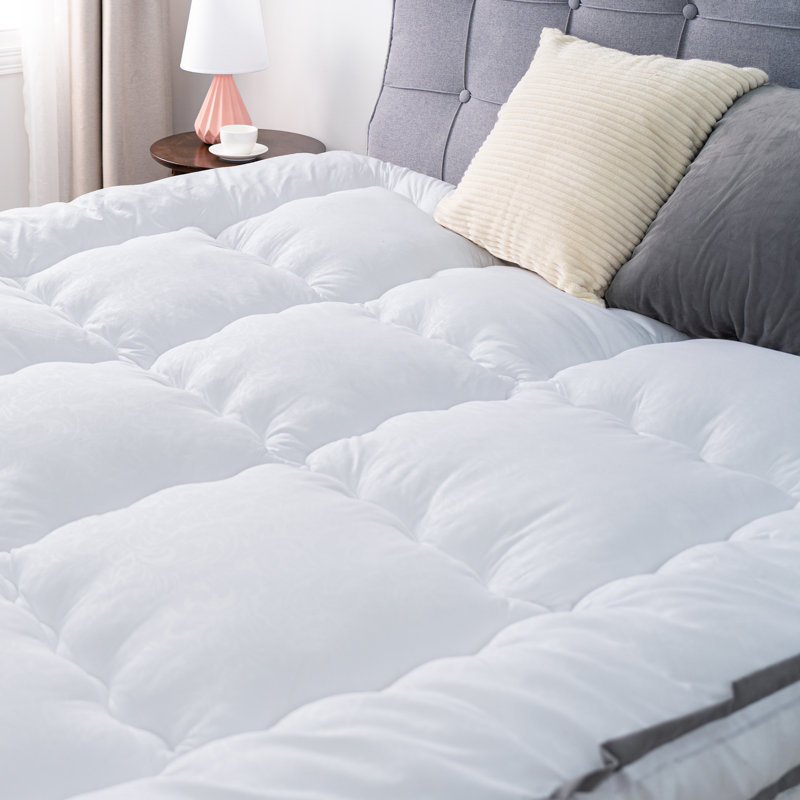 Jibberding 4" Plush Down Alternative Mattress Topper, Pillow Top Mattress Pad with Elastic Straps, OEKO-TEX® Certified, White