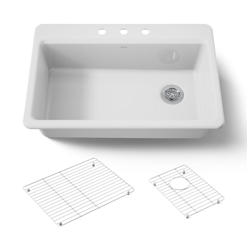 Riverby 33" Top-Mount Single-Bowl Kitchen Sink, Biscuit, 4 hole
