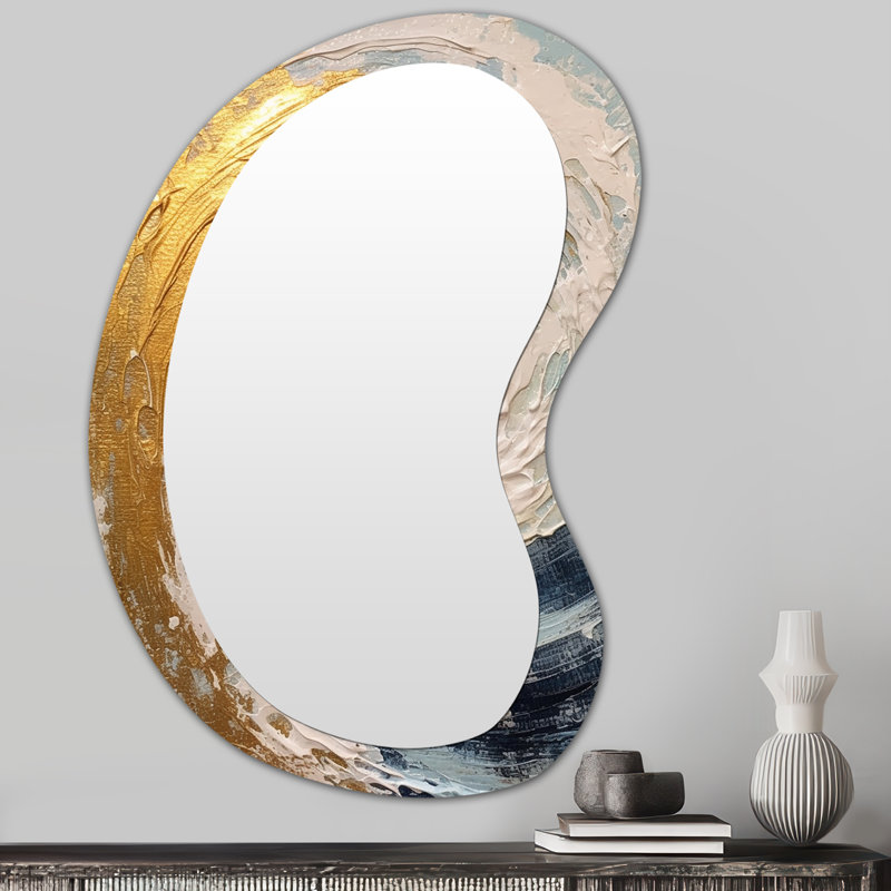 Nébuleuse spirale dorée et bleue - Spirales abstraites, décoration murale en métal - Miroir mural moderne et irrégulier