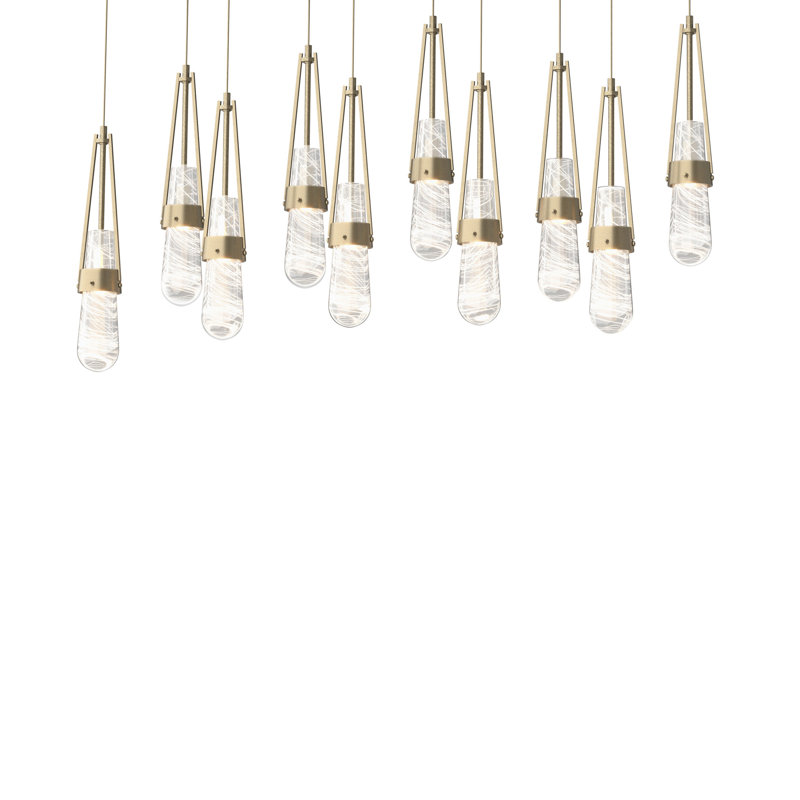 Luminaire suspendu à 10 lumières Link, Long: 19 po à 130 po, Transparent avec filetage blanc, Or doux