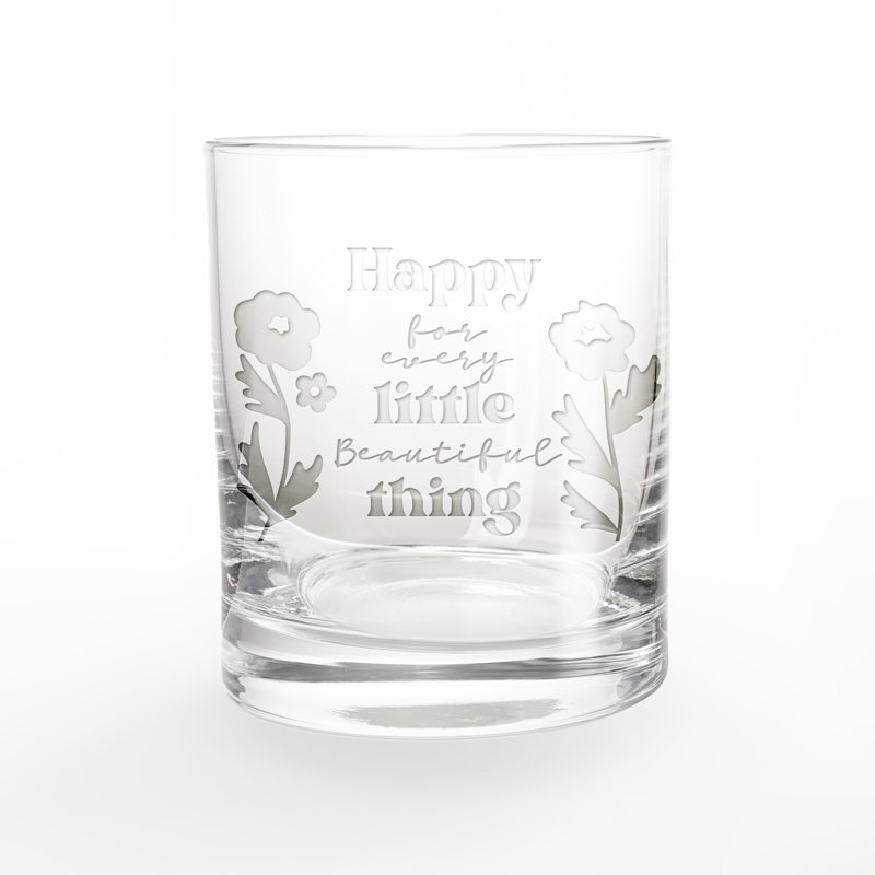 «Happy for Every Little Thing» 11 oz. Verre à whisky gravé à l'eau-forte