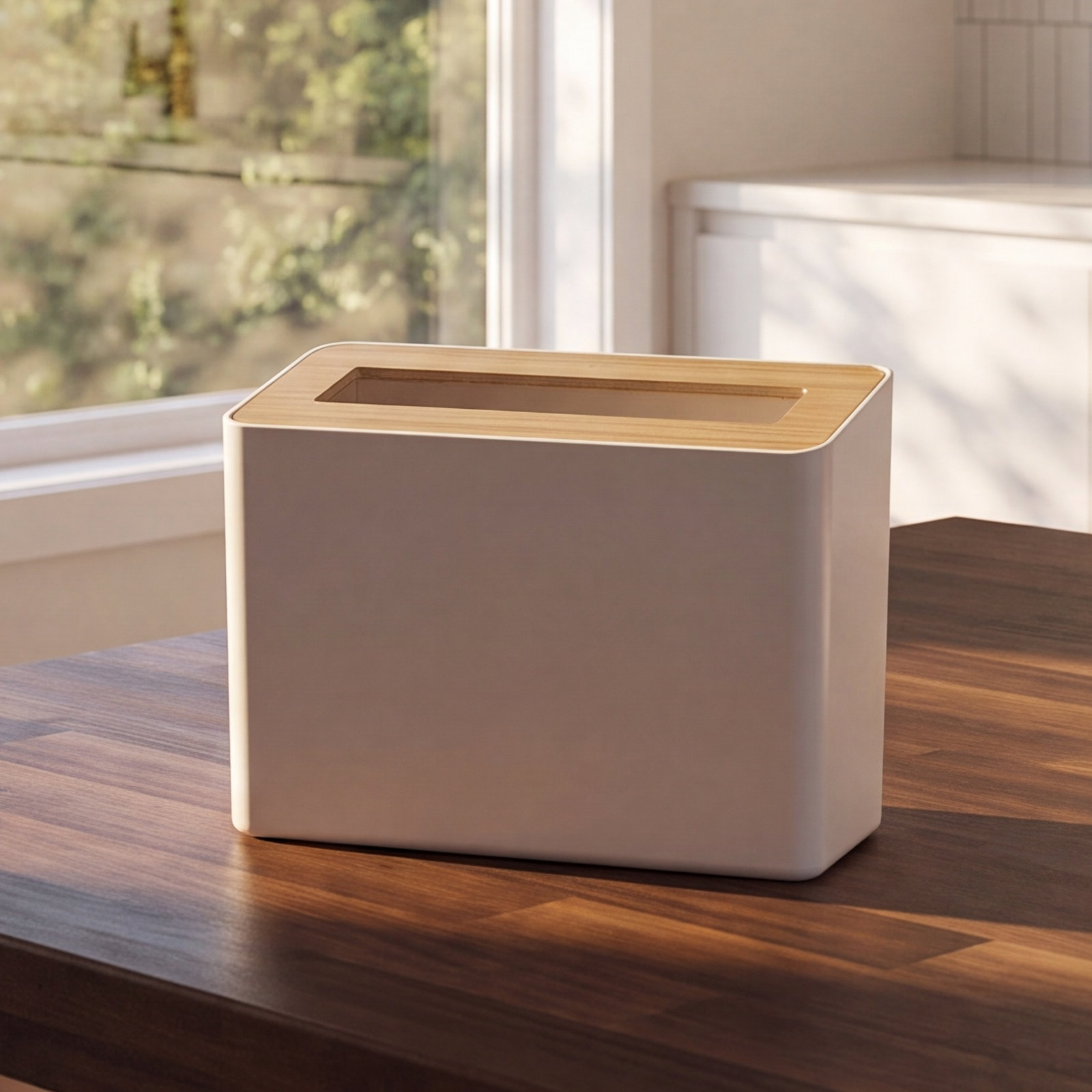 Yamazaki Home 0.45gal Table Top Trash Can, White/Natural