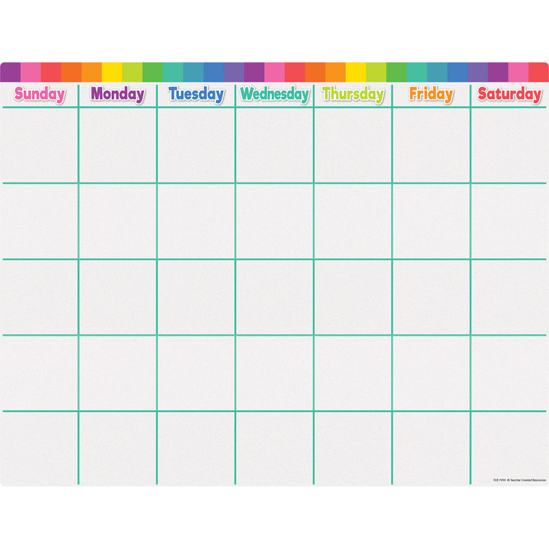 Teacher Created Resources Colourful Calendar Write-On/Wipe-Off Chart, Pack Of 6