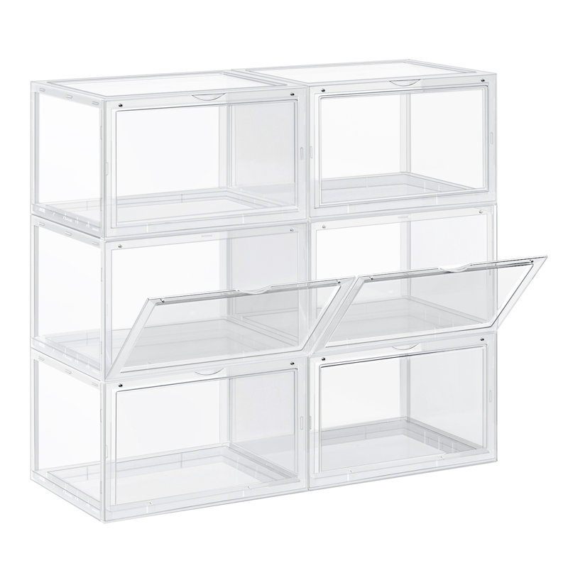 6 Pair Stackable Shoe Storage Box, White