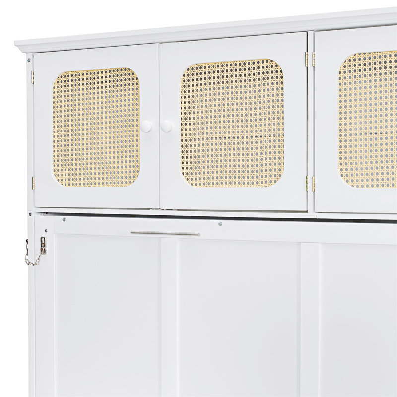 Lit escamotable mural avec bureau et armoires, Blanc