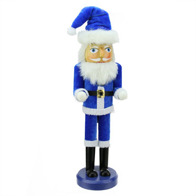 14" Blue and White Santa Wooden Holiday Nutcracker
