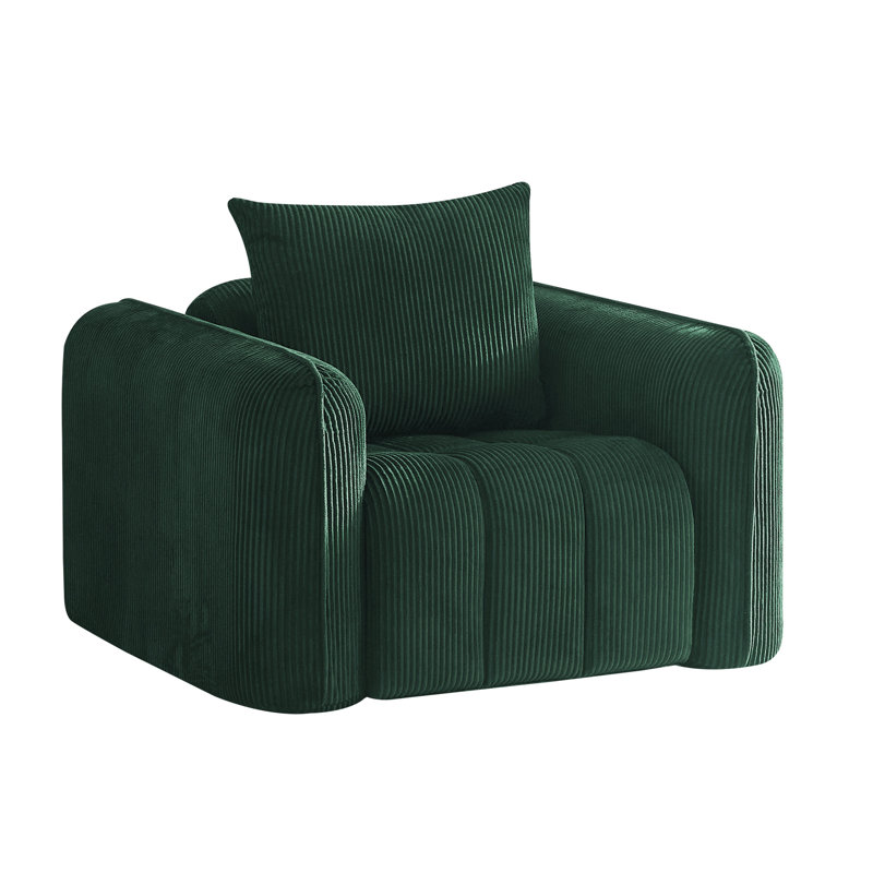 Fauteuil d'appoint en velours côtelé, design sans os comprimé, Vert