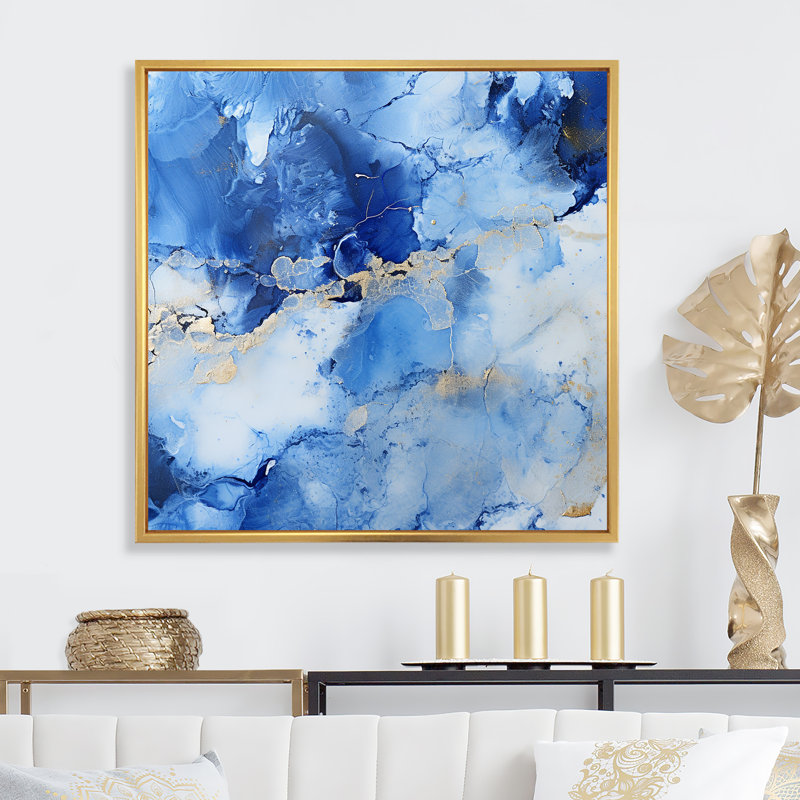 «Blue Sapphire Sphere - Stone Geode», art mural, Or, H 16 po x l 16 po