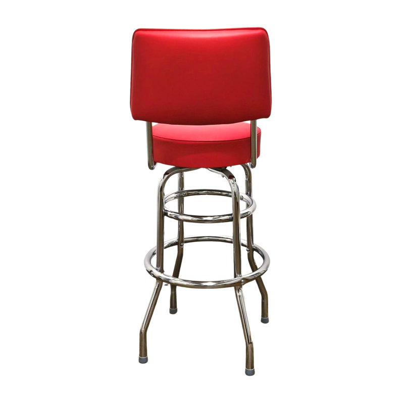 Retro Home Double Ring Upholstered Swivel Bar Stool with Back, Red