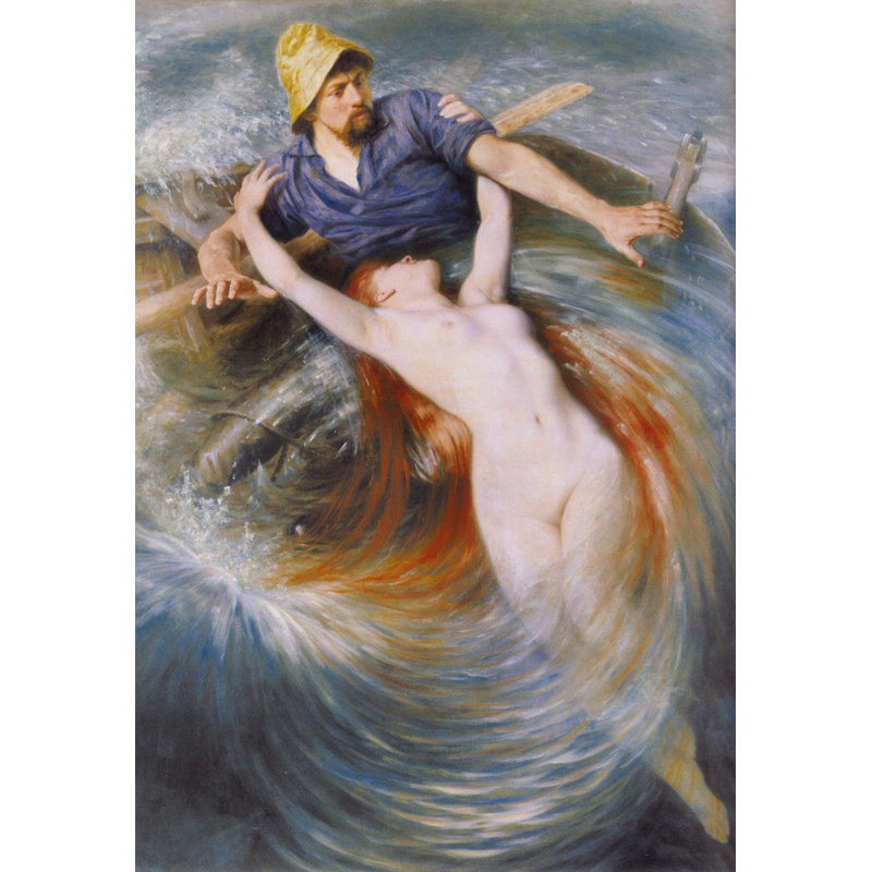 Pêcheur et sirène, H 24 po x l 17 po