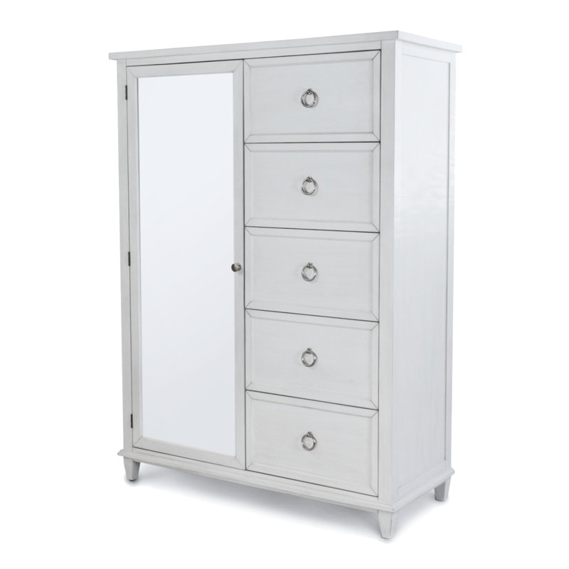 Point Breeze - Commode de porte à miroir - Blanc frais avec finition glacis gris doux