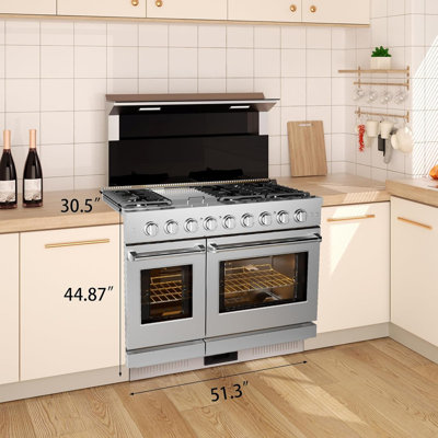 48" Gas Range Oven with 8 Sealed Burners Cooktop 139000BTU and 7 Cu. Ft, Freestanding & Slide-In Full Gas Range Stove With Heavy Duty Grates, Stainless Steel Fuel Range for Home and Commercial
