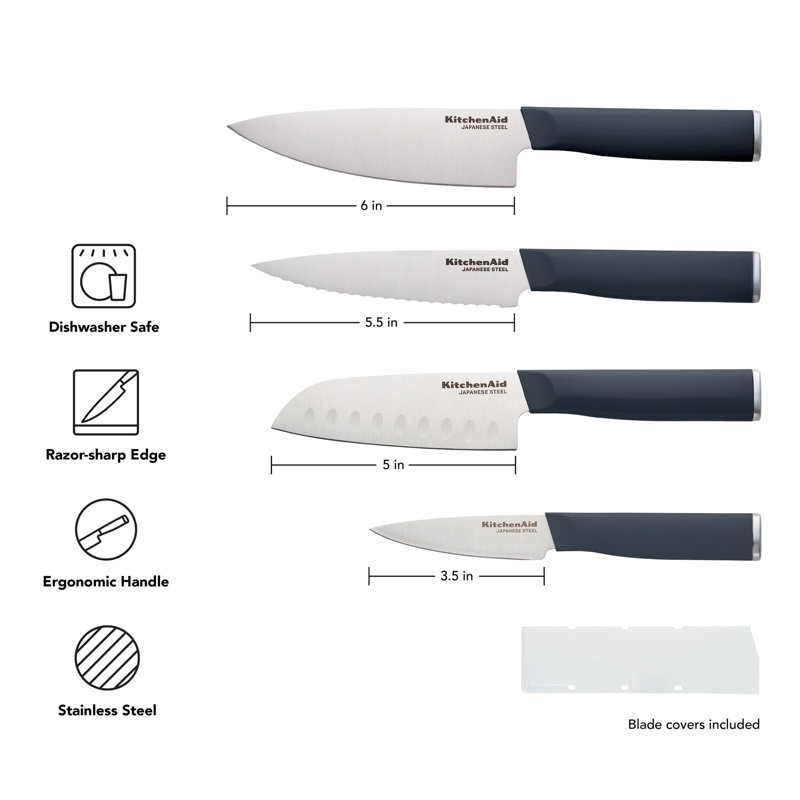 KitchenAid Classic 4 Piece Chef Knife Set, Gray