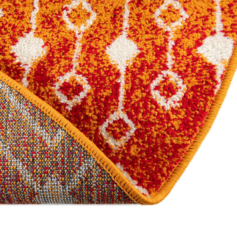Tapis orange / rouge en polypropylène tissé à la machine Briehn, Rectangle 6 pi x 9 pi