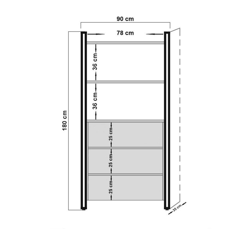 Bibliothèque standard en métal H 78,74 "x l 43,31" Zina