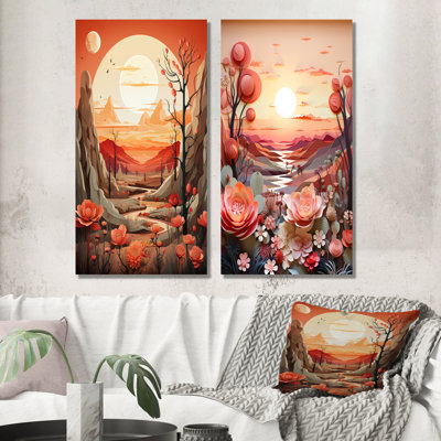Cactus Tangerine Twilight - ensemble de 2 reproductions d'art sur toile Cactus