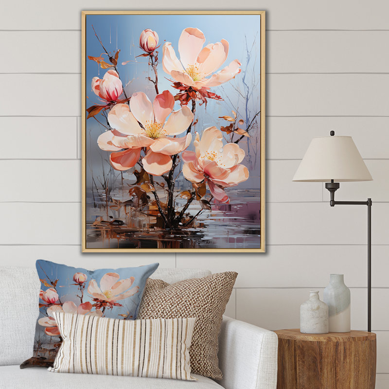 Représentation de magnolias rose et bleu multicolore Représentation de magnolias rose et bleu multicolore II
