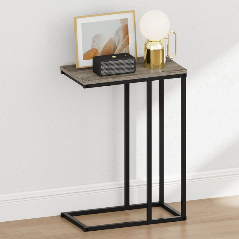 Furinno CAMNUS Night Stand, C-shape Nightstand, Metal Frame Side Table, End Table, Bedside Table, for Living Room, Bedroom, French Oak Grey
