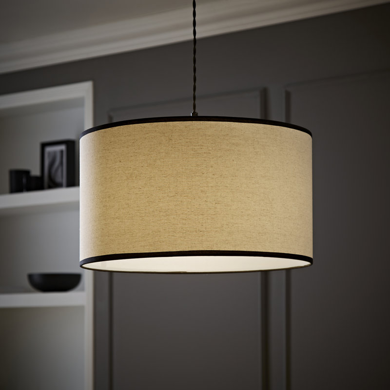 25cm H Linen Blend Drum Lamp Shade ( Slip-On ), Natural/Black