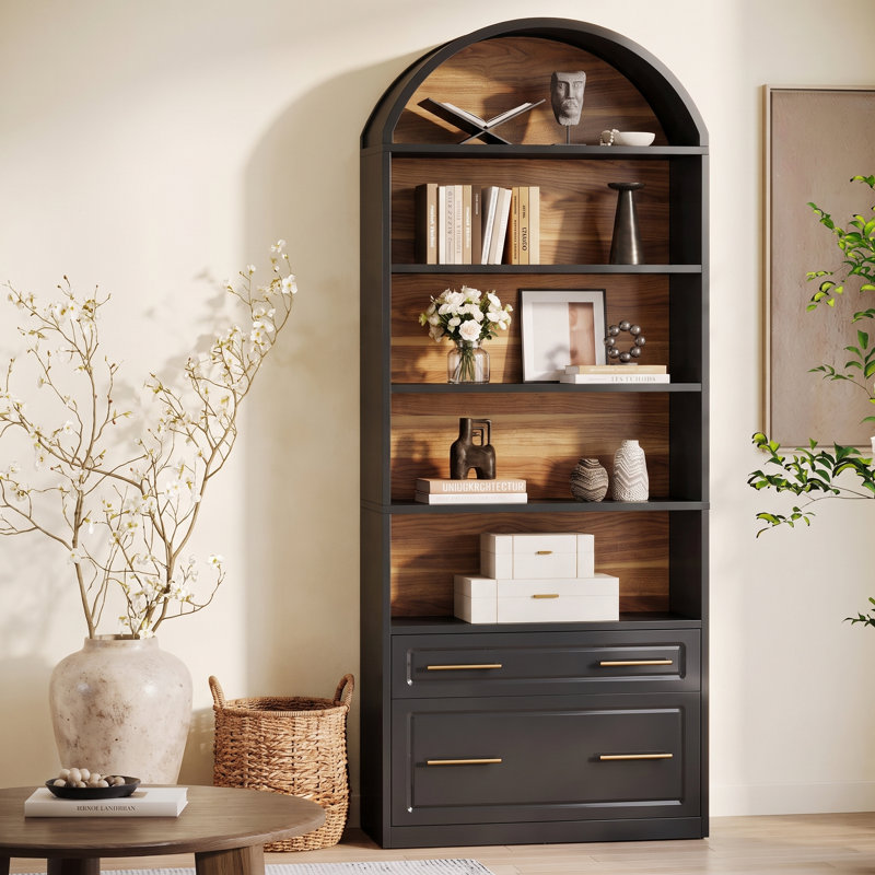 78.77'' Tall Bookcase With Drawers, Black