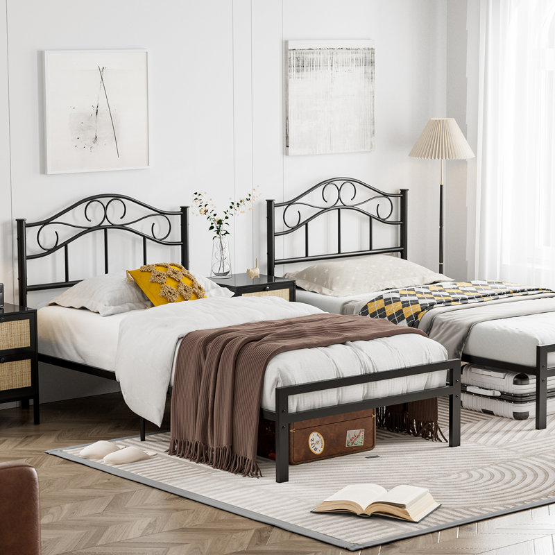 Metal Twin Size Headboard Only, Adjustable Height, Sturdy Steel Curved Twin/twin Xl Headboard For Bedroom, Farmhouse Scrollwork Design, Attach Frame, Easy Assembly, Black