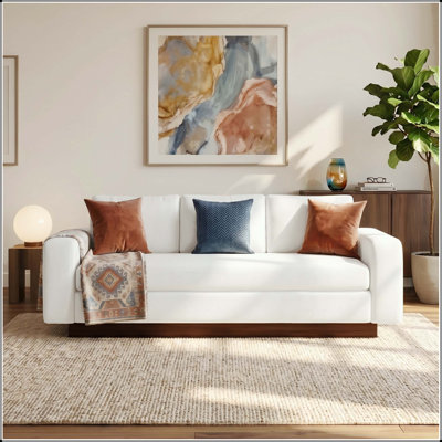 80.7" 3-Seater Sofa with Chenille Fabric, Wide Armrests, and Rubberwood Base