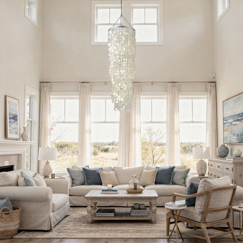 3 - Light Dimmable Tiered Chandelier, Ivory/Silver