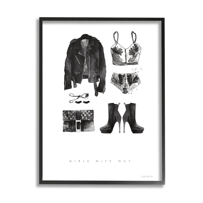 «Girls Nite Out Slang Citation», mode féminine, H 20 po x l 16 po, Giclée encadrée noir minuit