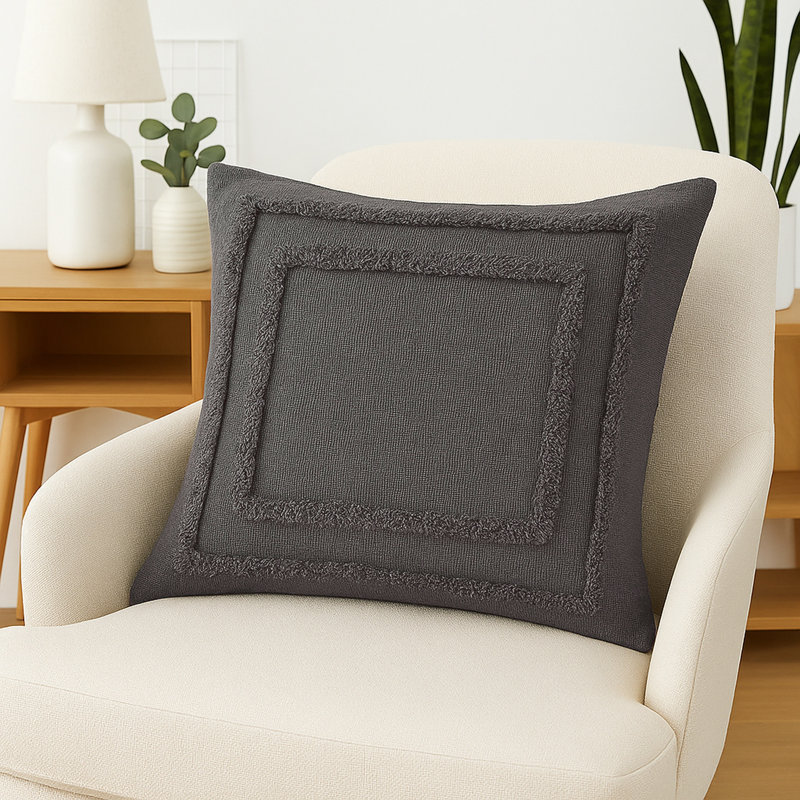 Housse de coussin décoratif tissé 100% coton Avery, Gris foncé, Polyester, Carrée
