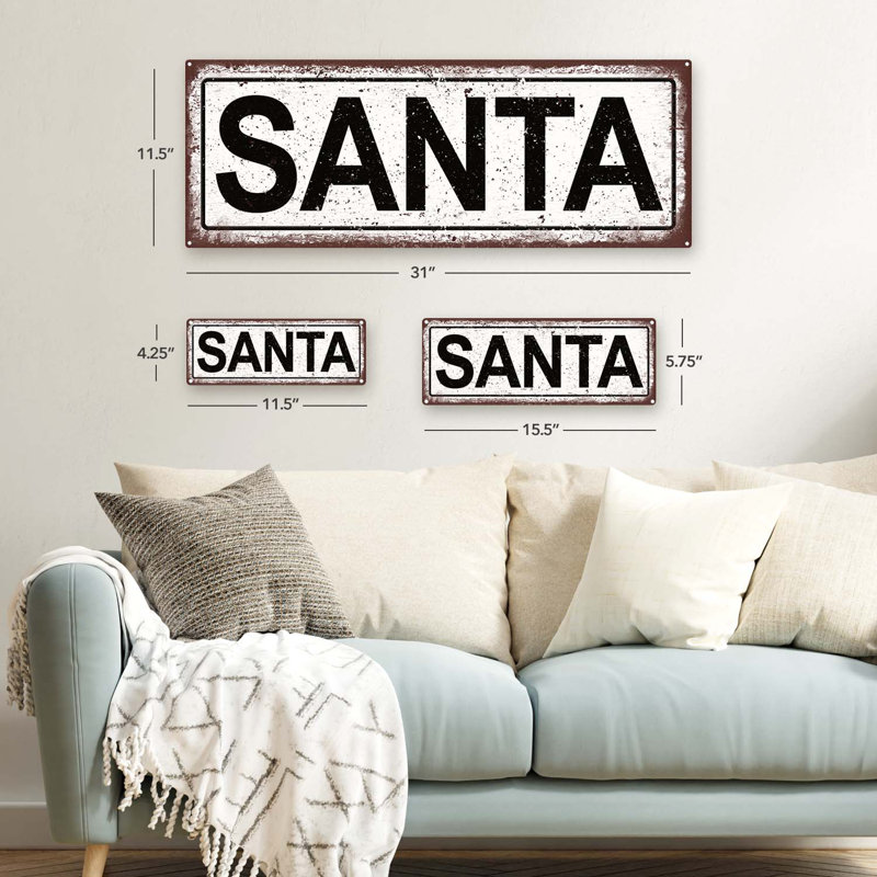 Enseigne de père Noël en métal, H 4,25 po x l 11,5 po x P 0,04 po