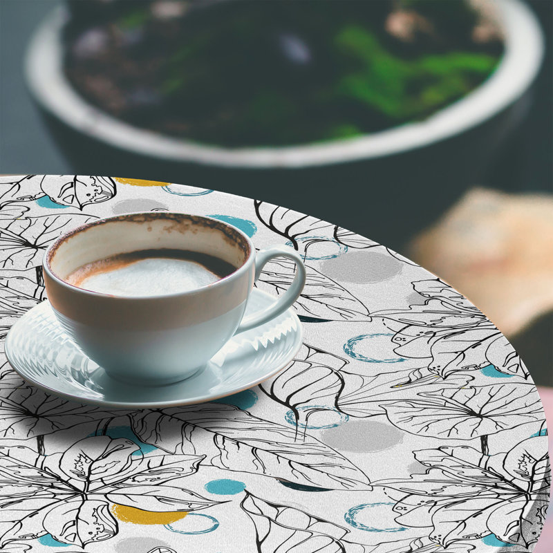 Bungalow Rose Floral Fitted Round Tablecloth Diameter White Blue Orange 123855, 67.72" Round