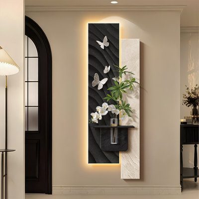 White, Black Rectangular Sandstone Solid Wood Wall art