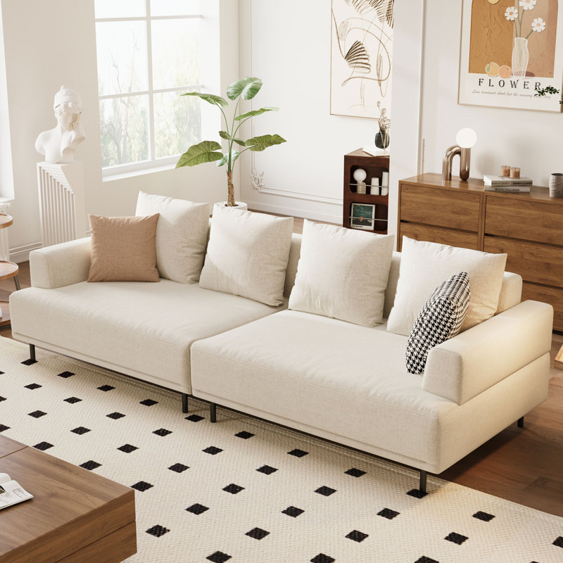 Arenzville 109.44" Modern Soft Cushion Fabric Sofa With Throw Pillows