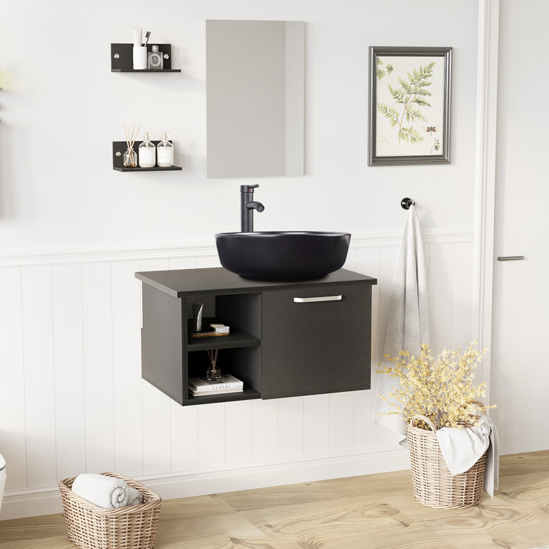28" Wall-Mounted Single Bathroom Vanity Set with Mirror, Black