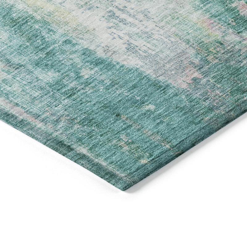 Machine Washable Indoor/Outdoor Claudian ACN1640 Teal Rug, Rectangle 10' x 14'