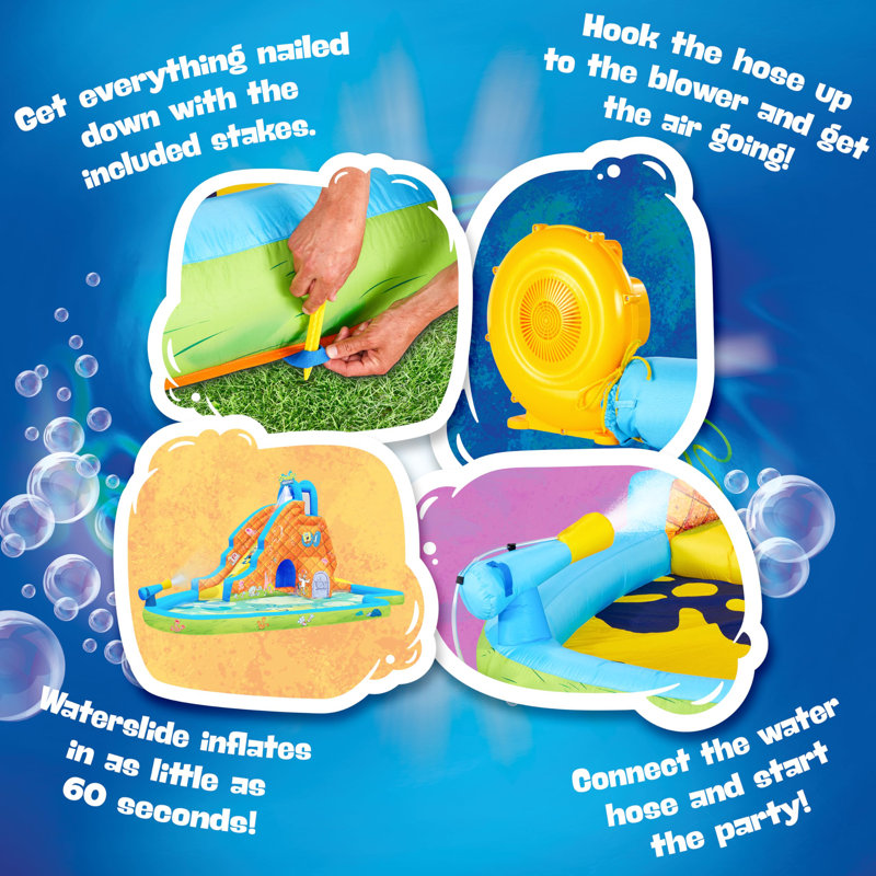 Sunny & Fun SpongeBob Slide ‘N Spray Inflatable Water Slide with Climbing Wall, Splash Pool & More