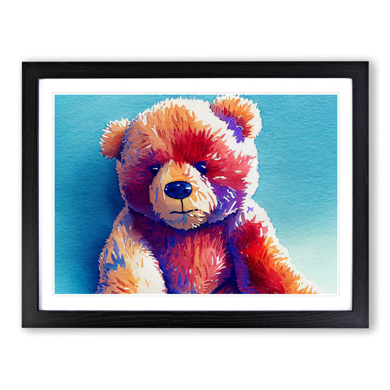 Cute Teddy Bear - Framed Print, Black, 46cm H x 64cm W x 2cm D
