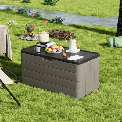 Resin Deck box, Outdoor Storage Container, Large Waterproof Storage Bench by KINYING