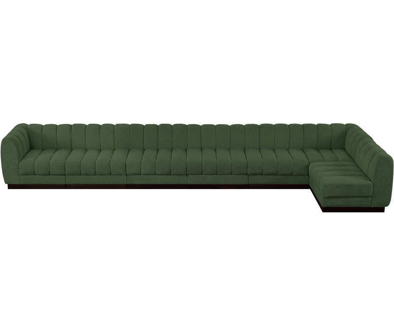 Canapé modulaire rembourré 7 pièces Quinn, Tissu chenille vert