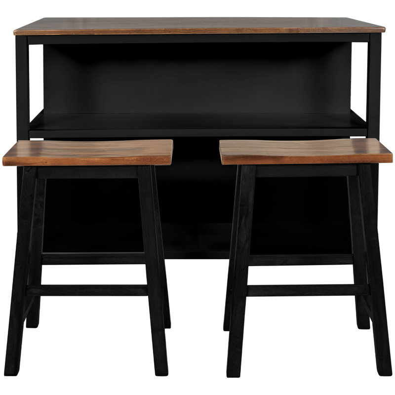 Fabriciana Solid Wood Kitchen Island Set, Black