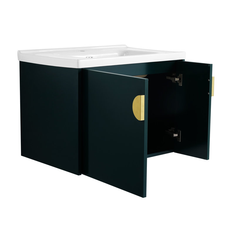 Meuble-lavabo de 28 po avec lavabo en céramique pour petite salle de bain, Vert